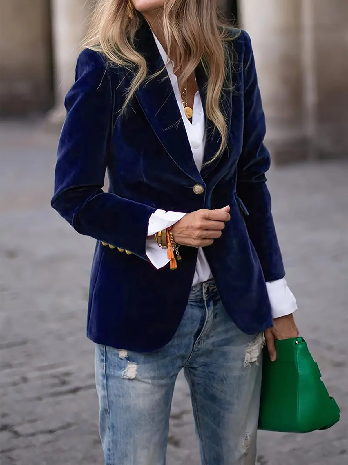 NOTCH LAPEL VELVET BLAZER FOR WOMEN