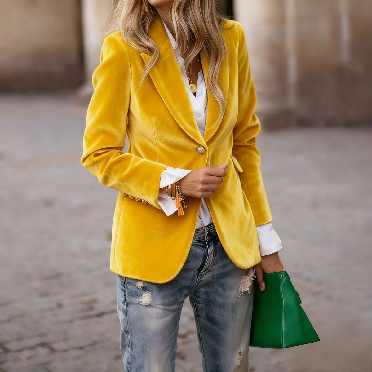 NOTCH LAPEL VELVET BLAZER FOR WOMEN