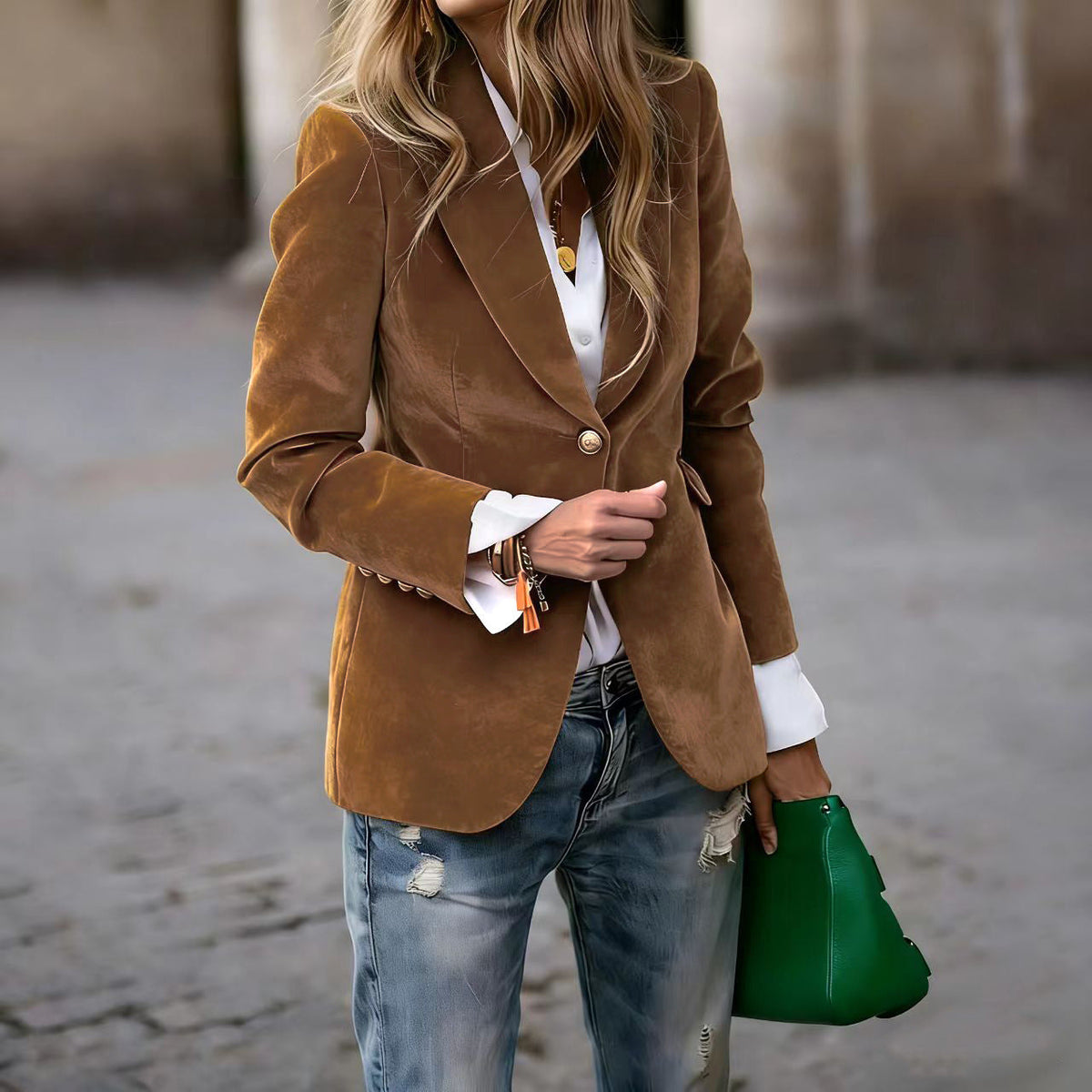 NOTCH LAPEL VELVET BLAZER FOR WOMEN