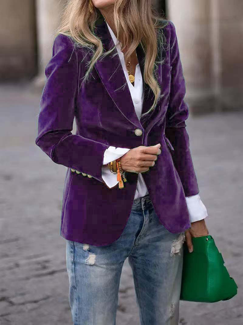 NOTCH LAPEL VELVET BLAZER FOR WOMEN