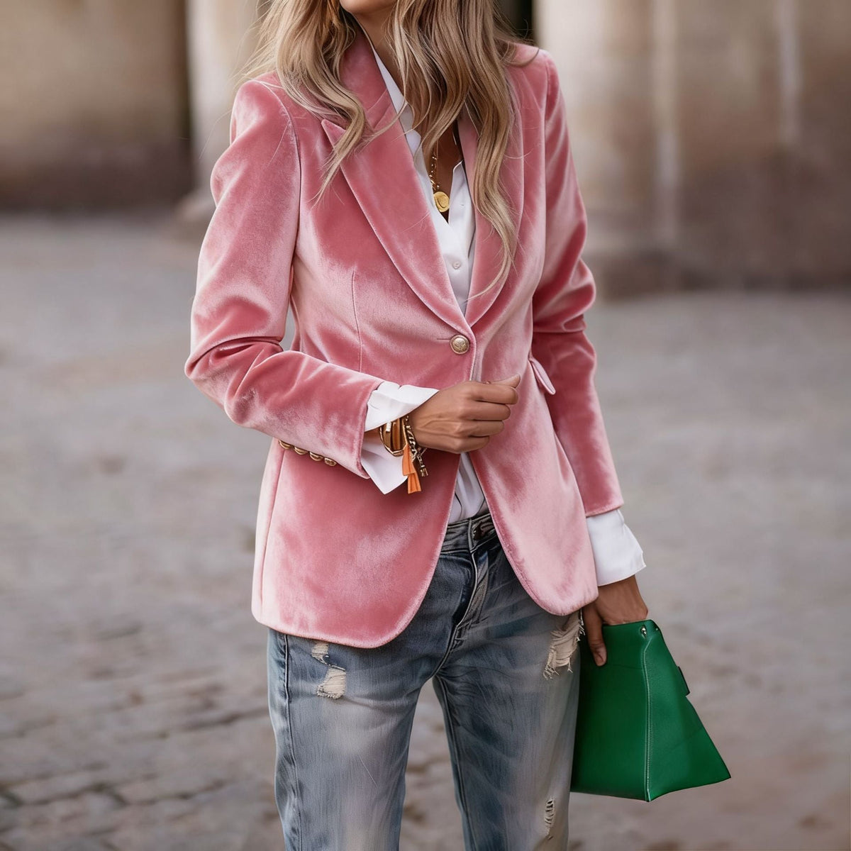 NOTCH LAPEL VELVET BLAZER FOR WOMEN