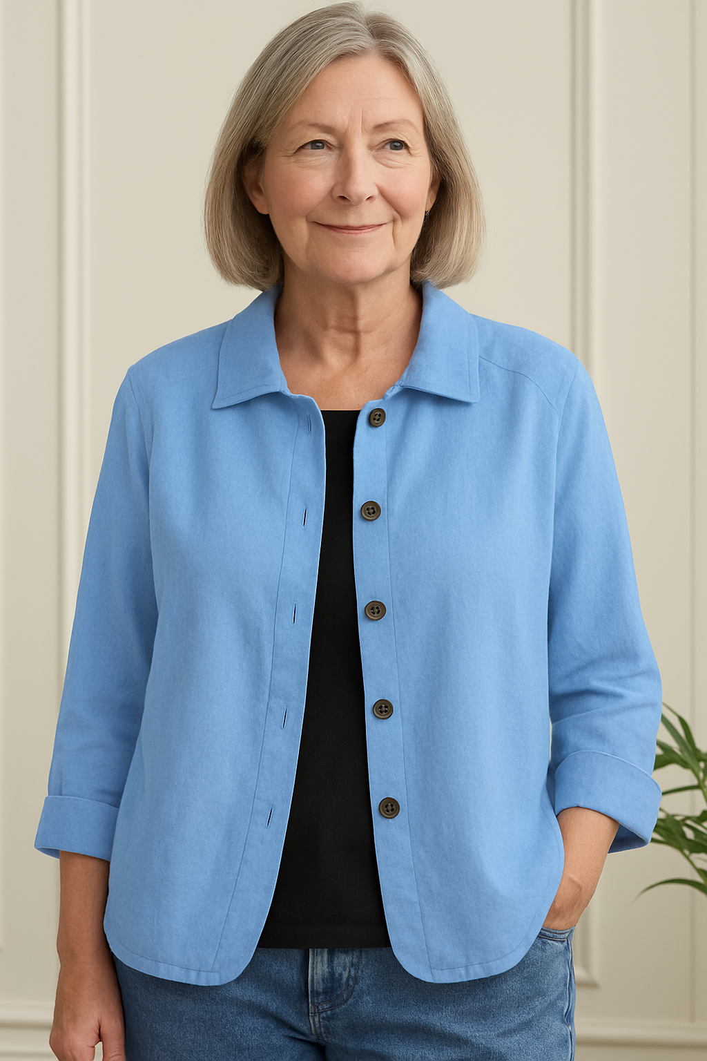 BUTTON-FRONT SHIRT CARDIGAN FOR WOMEN