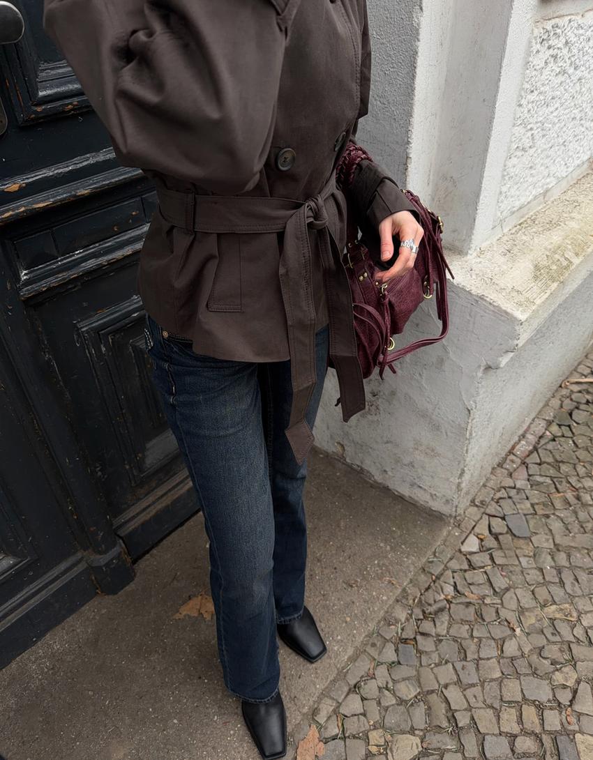 BELTED TRENCH COAT FOR WOMEN DAMEN LANGE WINTERJACKE
