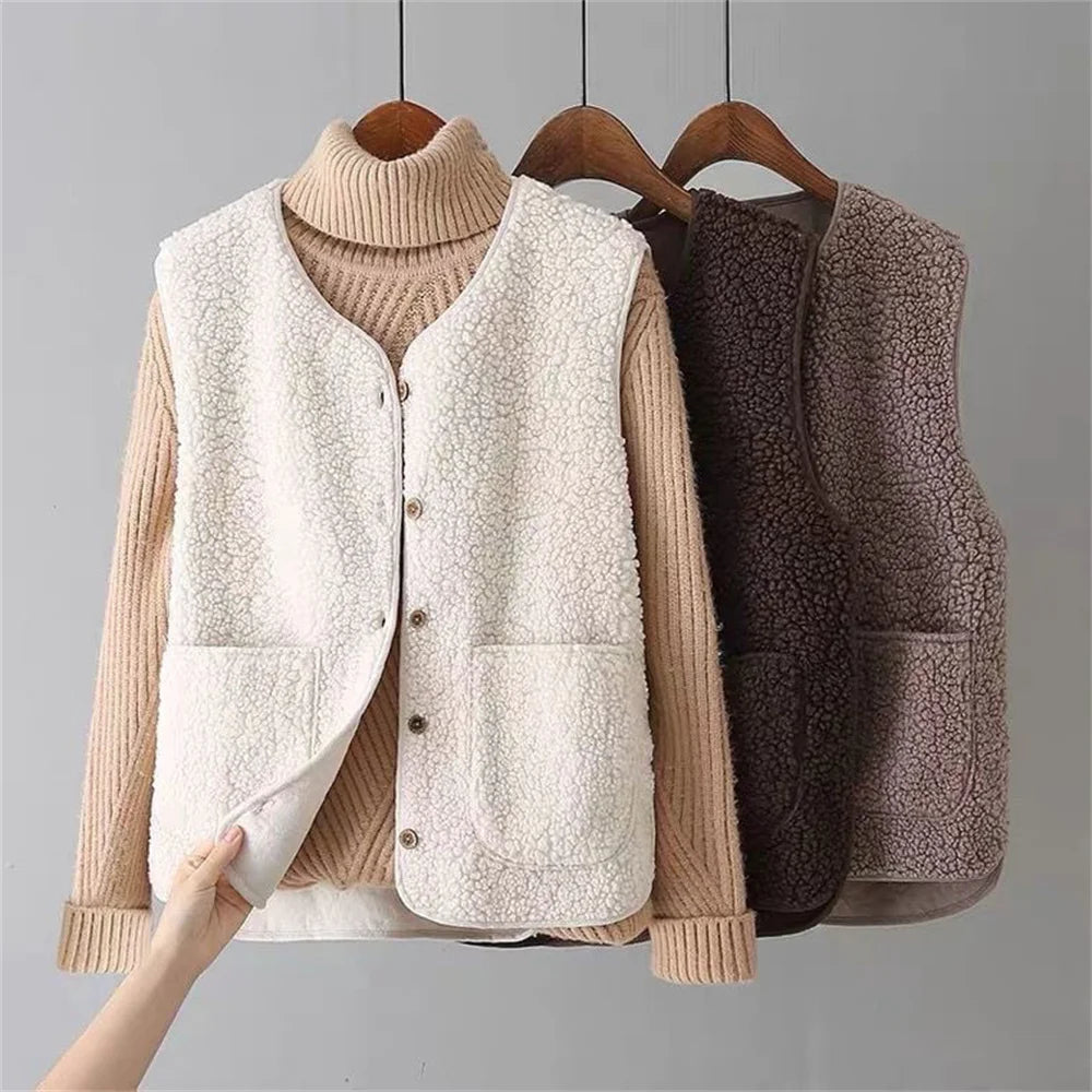 BUTTON FRONT FLEECE JACKET FOR WOMEN