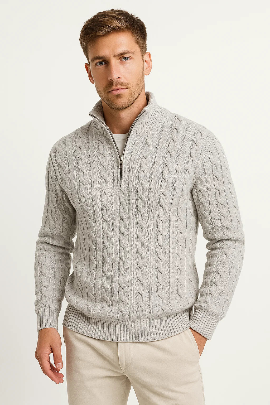 CABLE KNIT ZIP SWEATER FOR MEN