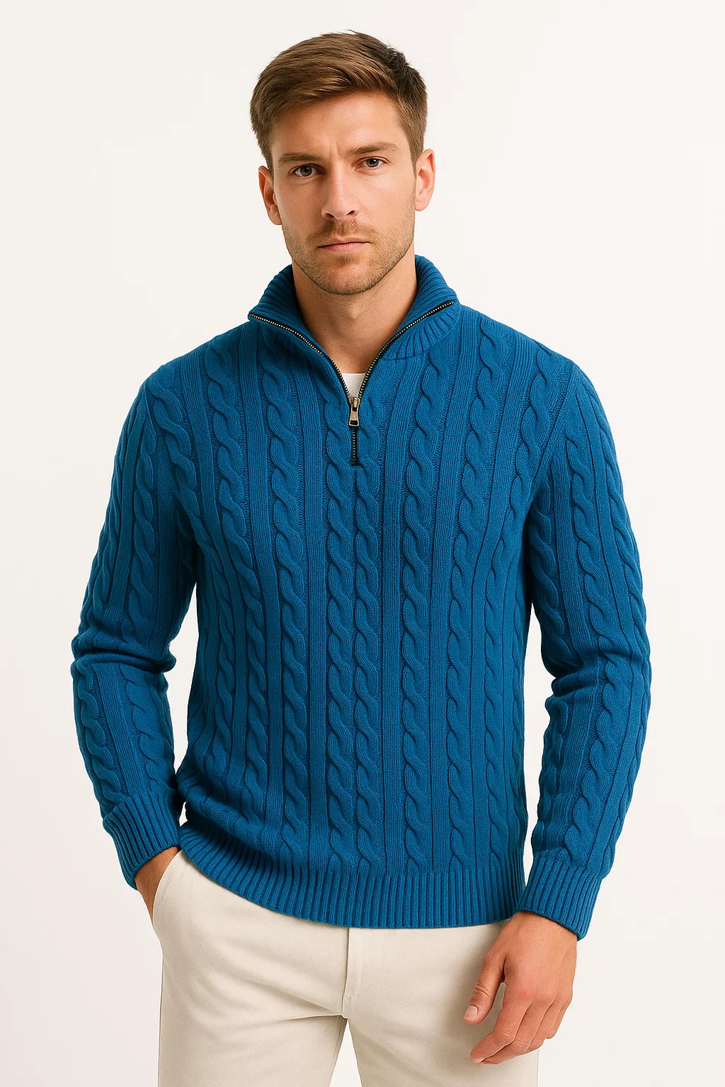 CABLE KNIT ZIP SWEATER FOR MEN