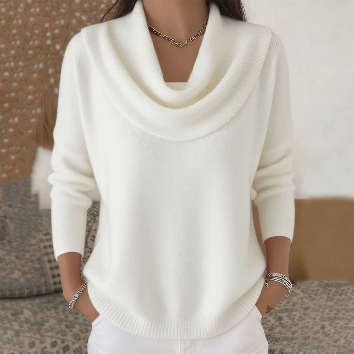 COWL NECK KNIT SWEATER FOR WOMEN