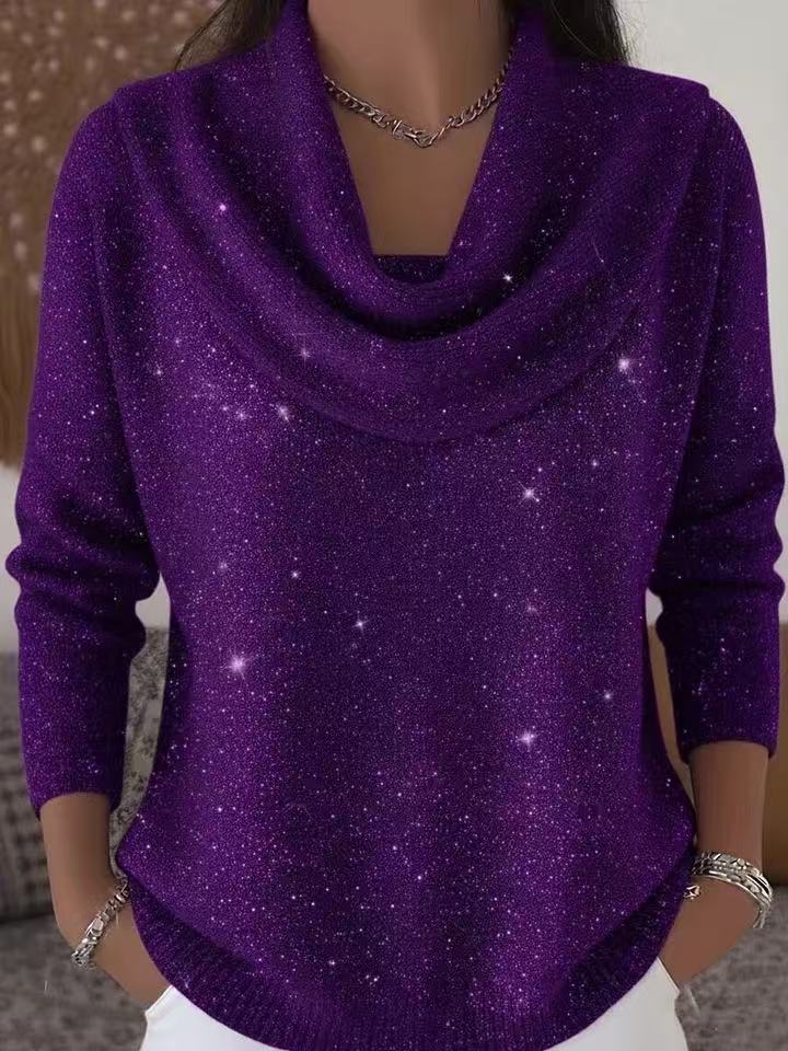 SEQUIN DRAPED NECK CHRISTMAS SWEATER FOR WOMEN