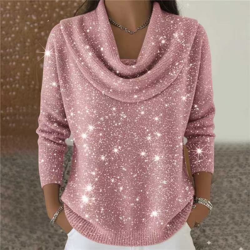 SEQUIN DRAPED NECK CHRISTMAS SWEATER FOR WOMEN