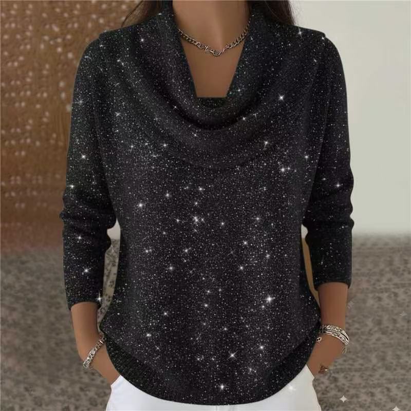 SEQUIN DRAPED NECK CHRISTMAS SWEATER FOR WOMEN