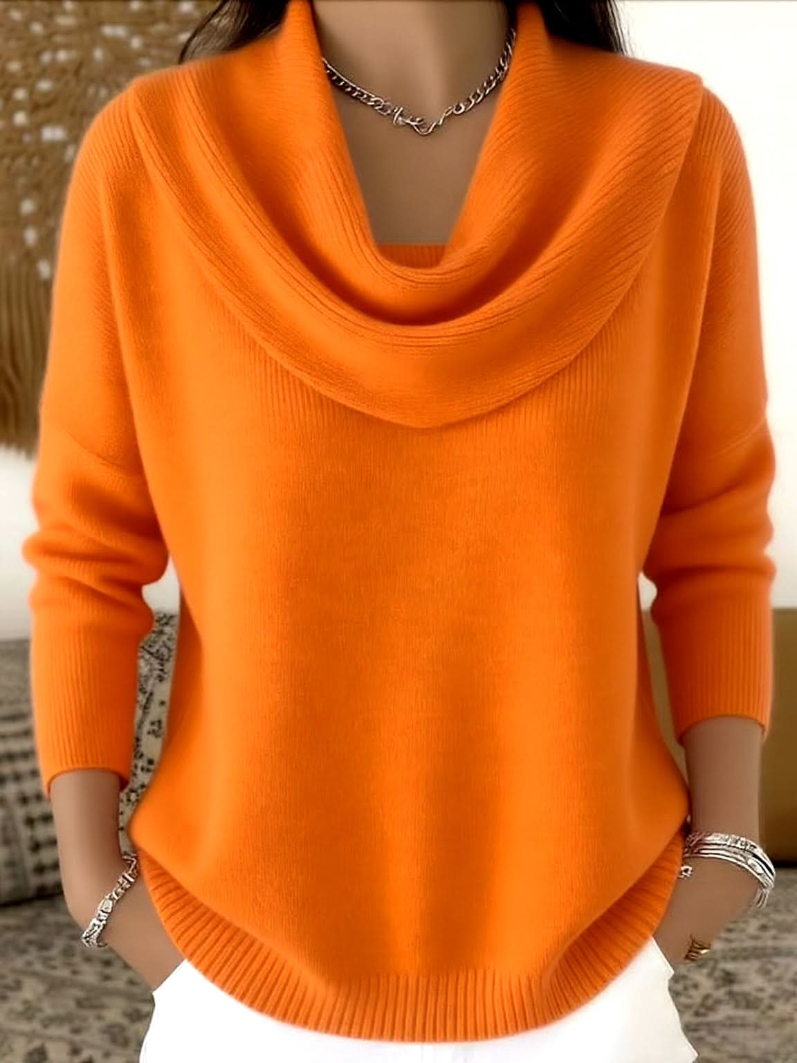COWL NECK KNIT SWEATER FOR WOMEN