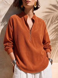 ZIP COLLAR CORDUROY SWEATER FOR WOMEN