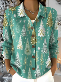 PINE PRINT CHRISTMAS SWEATER FOR WOMEN
