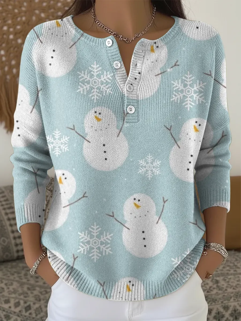 SNOWMAN PRINT CHRISTMAS SWEATER FOR WOMEN