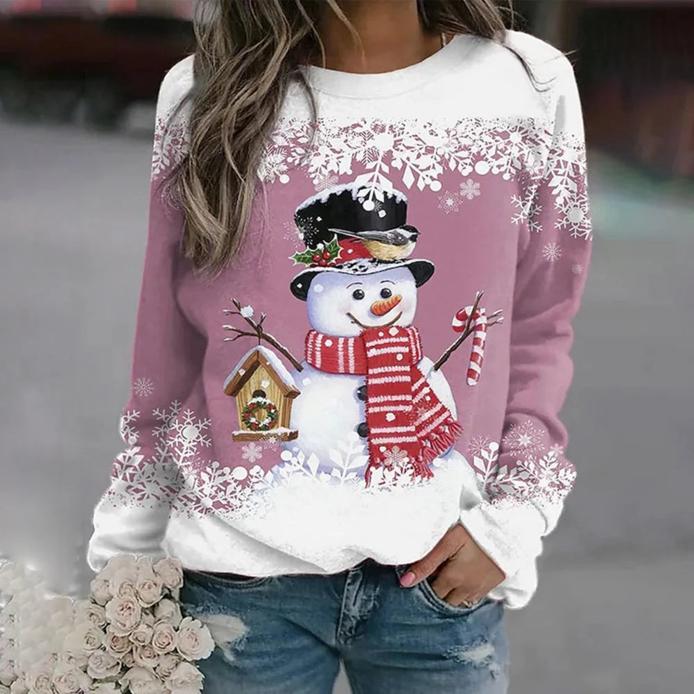 SNOWMAN PRINT CHRISTMAS SWEATER FOR WOMEN