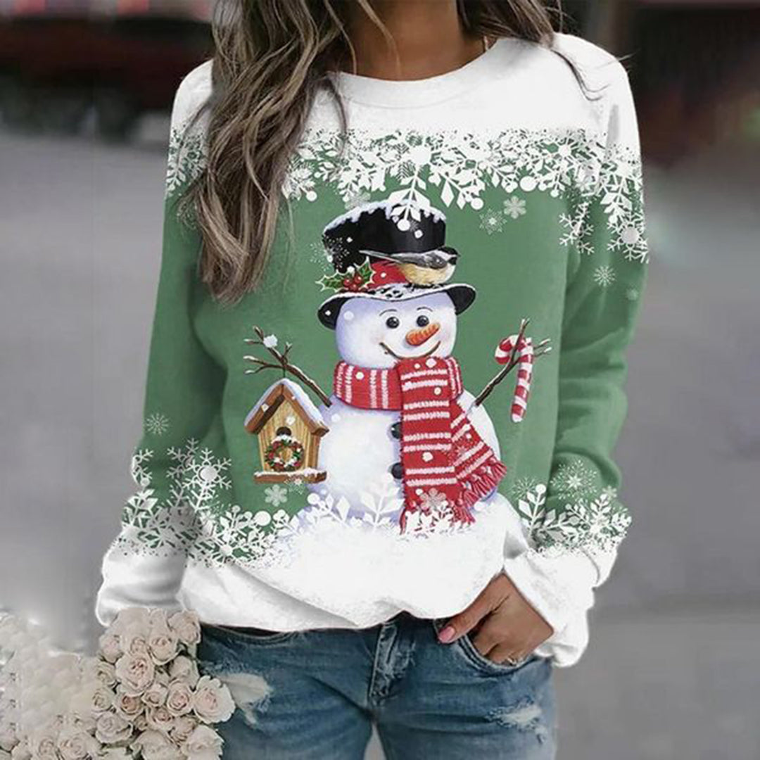 SNOWMAN PRINT CHRISTMAS SWEATER FOR WOMEN