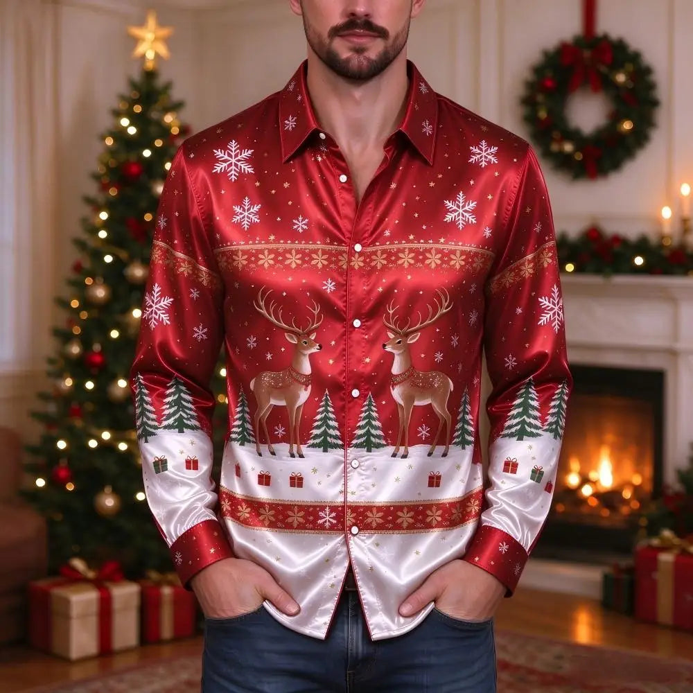 PRINTED COLLARED CHRISTMAS BLOUSE FOR MEN