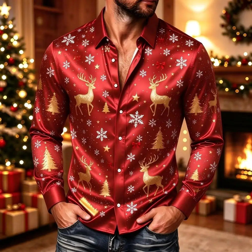 PRINTED COLLARED CHRISTMAS BLOUSE FOR MEN