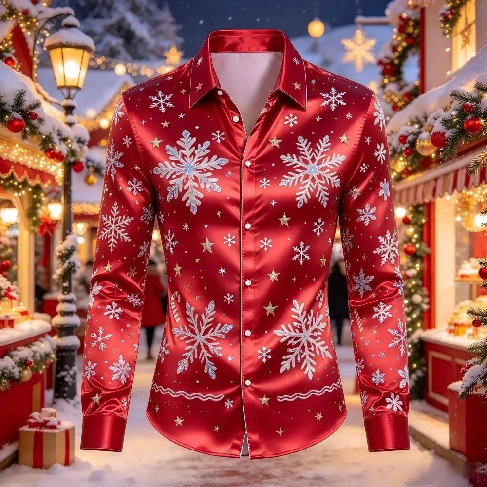 PRINTED SATIN CHRISTMAS BLOUSE FOR MEN