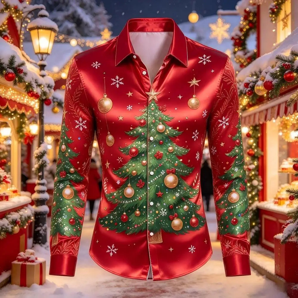 PRINTED SATIN CHRISTMAS BLOUSE FOR MEN