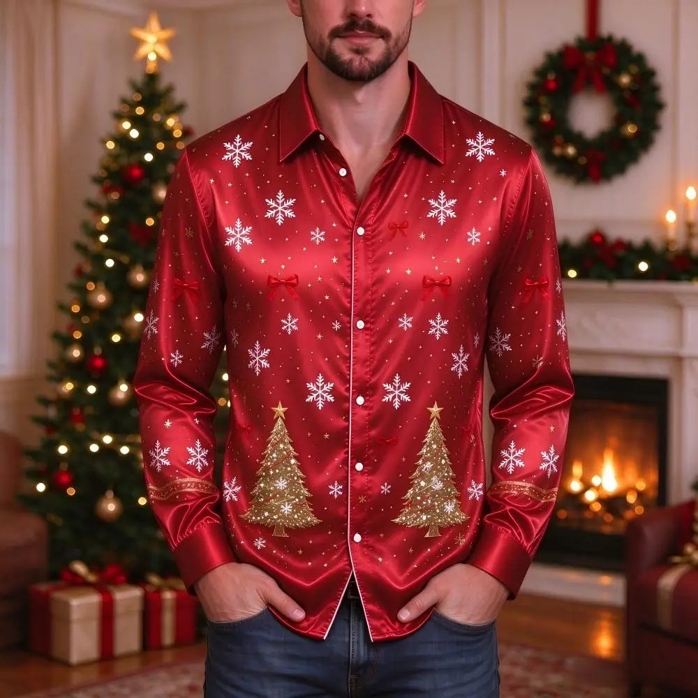 PRINTED COLLARED CHRISTMAS BLOUSE FOR MEN