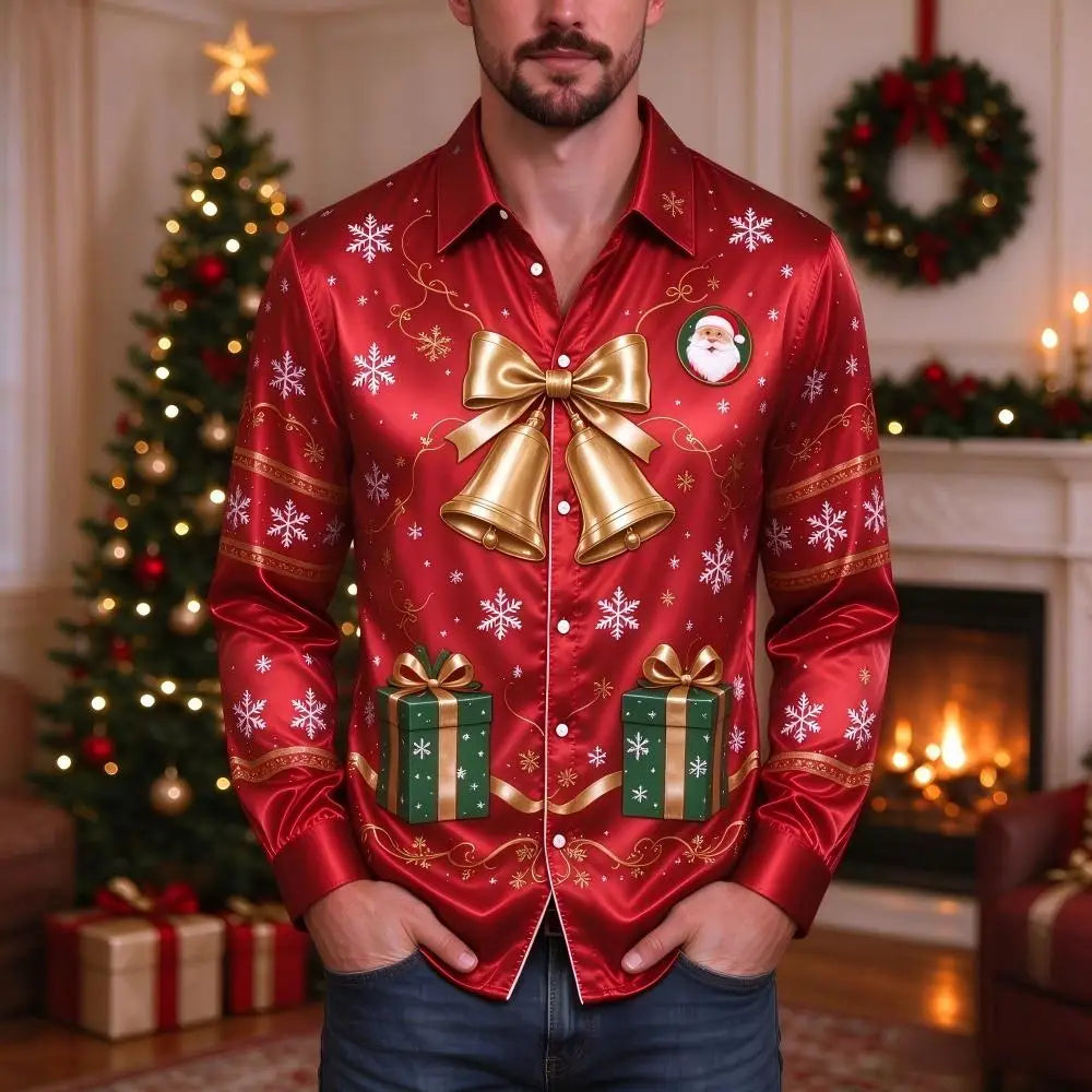 PRINTED COLLARED CHRISTMAS BLOUSE FOR MEN
