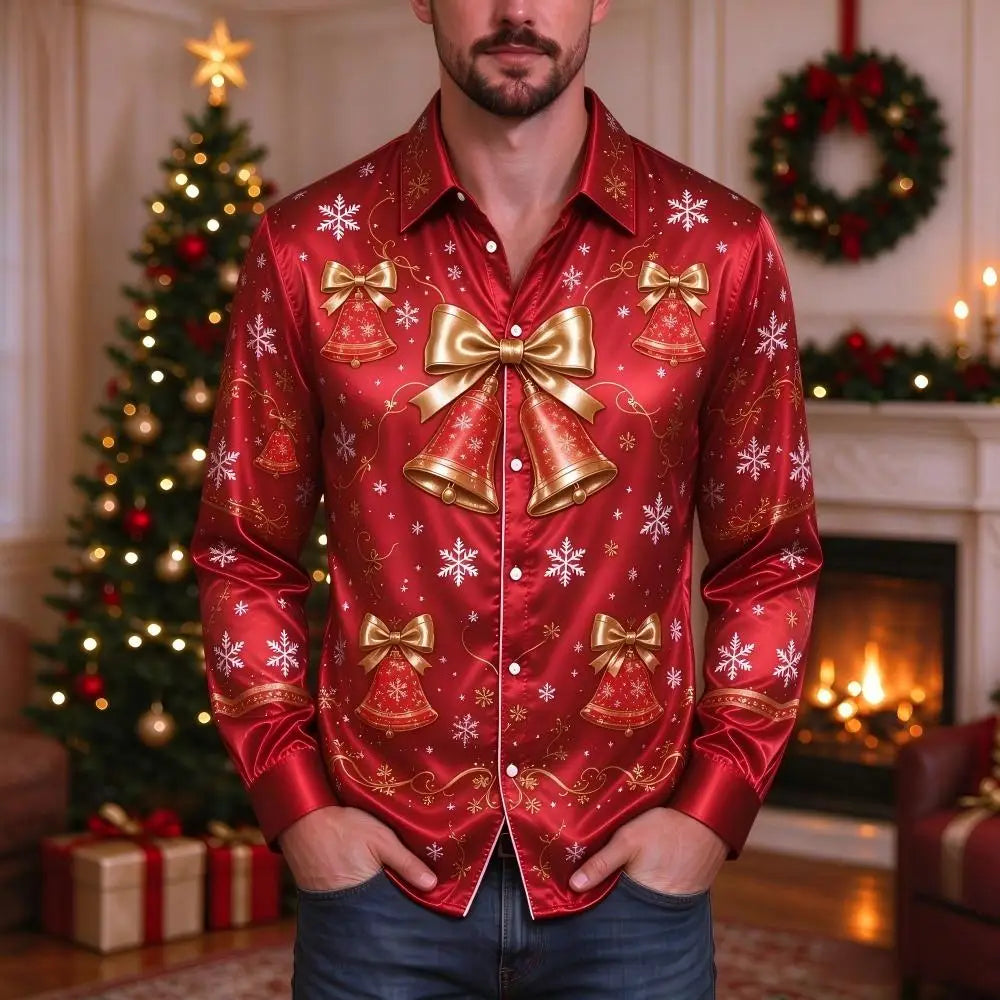 PRINTED COLLARED CHRISTMAS BLOUSE FOR MEN