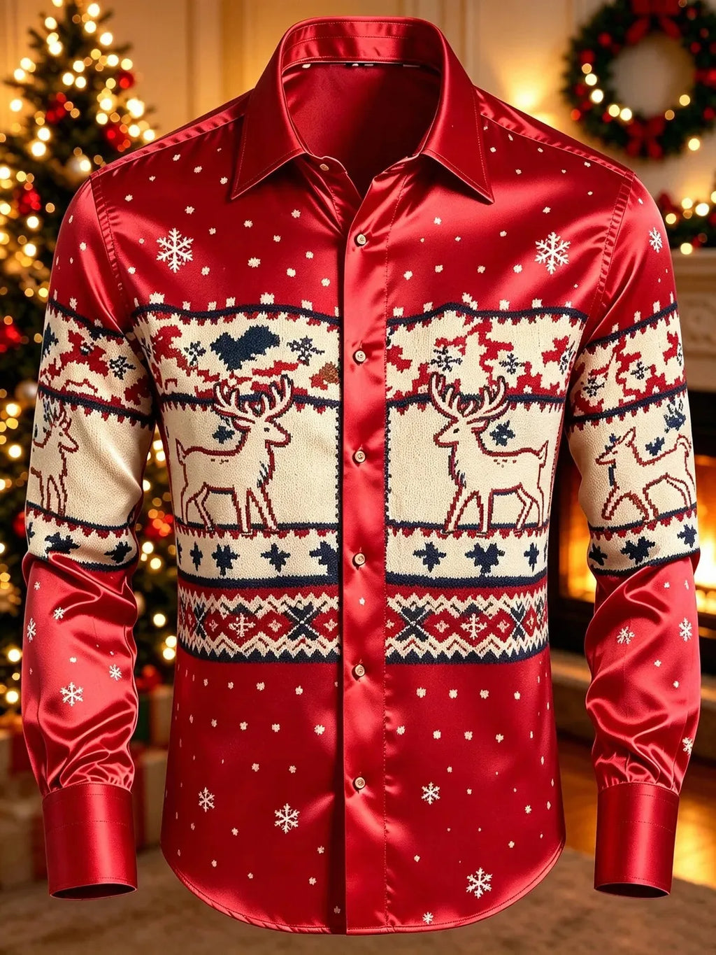 PRINTED COLLAR CHRISTMAS BLOUSE FOR MEN