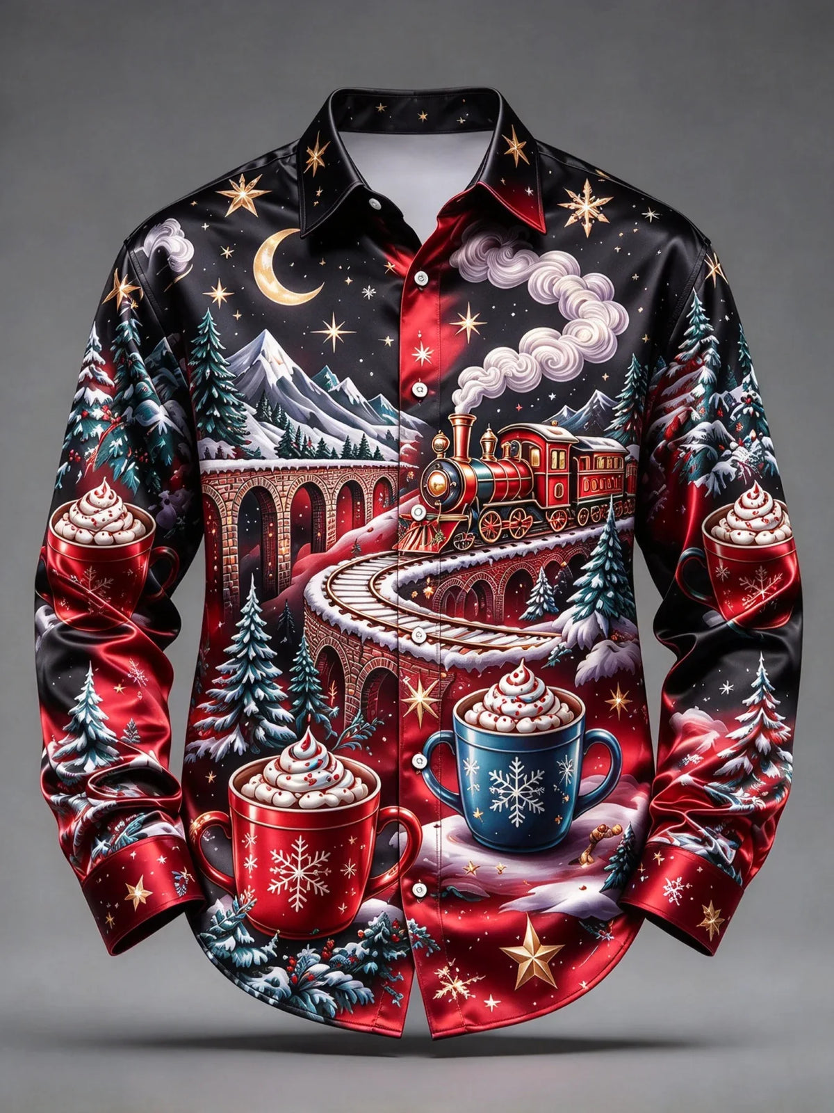 PRINTED TRAIN CHRISTMAS BLOUSE FOR MEN