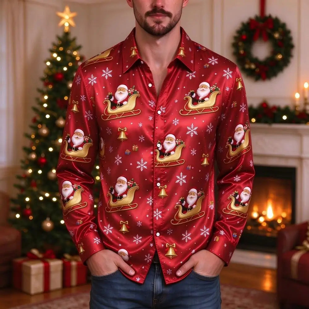 PRINTED COLLARED CHRISTMAS BLOUSE FOR MEN