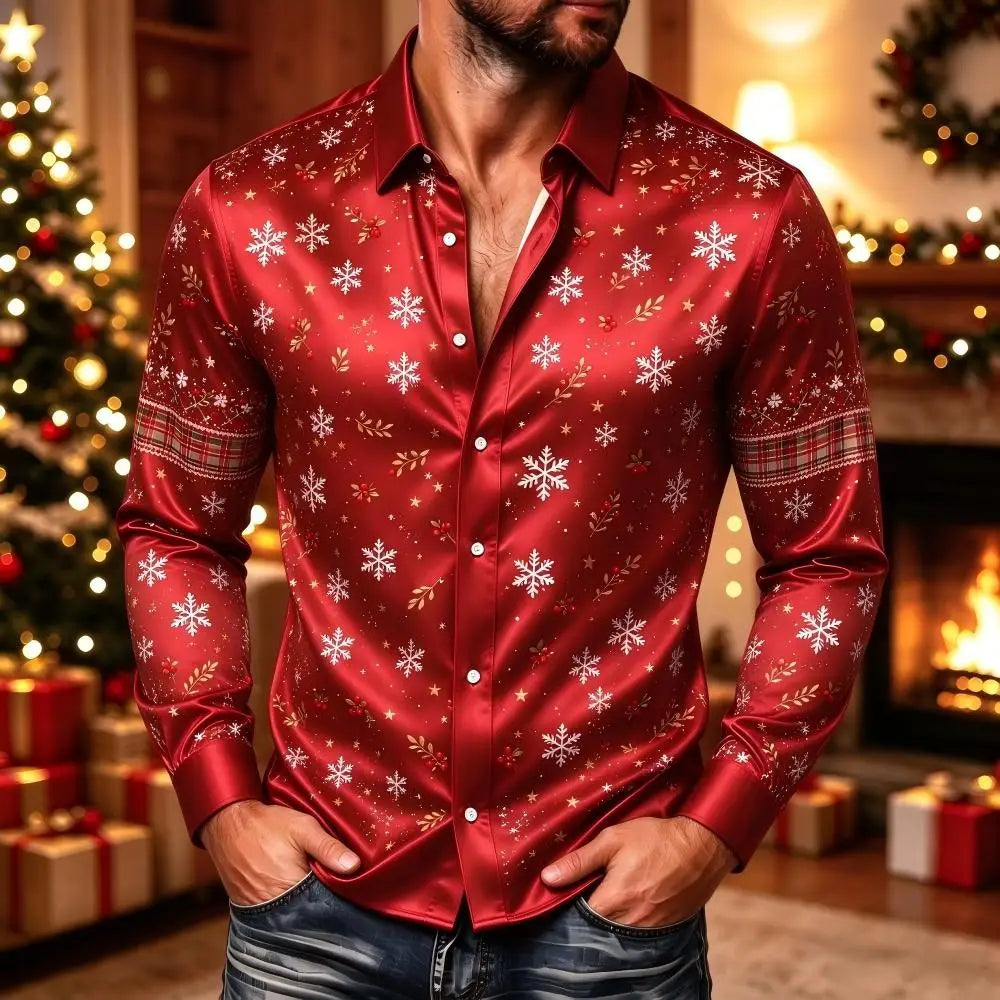 PRINTED COLLARED CHRISTMAS BLOUSE FOR MEN