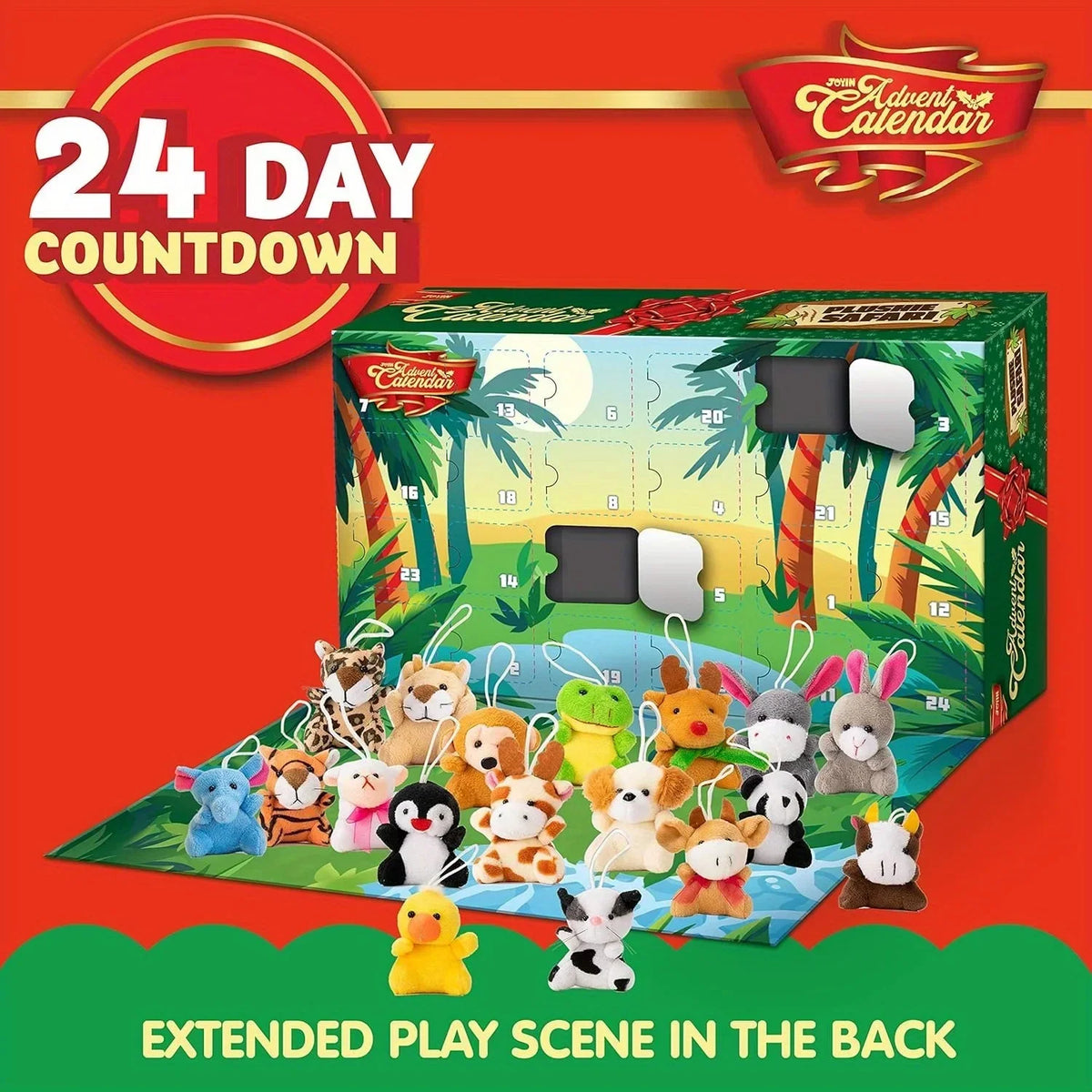 KIDS ADVENT CALENDAR – 24 MINI STUFFED ANIMAL TOYS