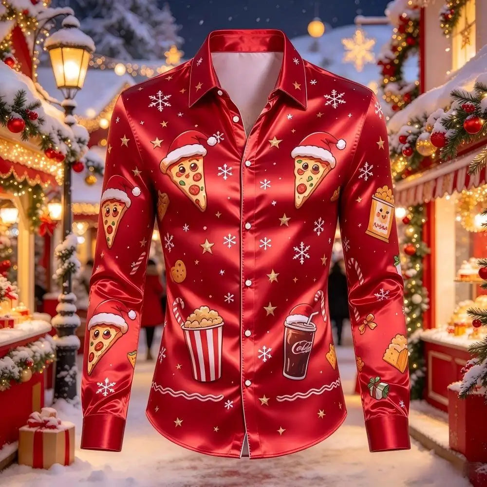 PRINTED SATIN CHRISTMAS BLOUSE FOR MEN