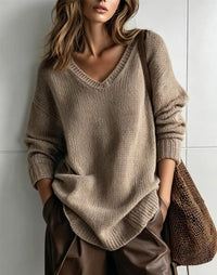 OVERSIZED V-NECK KNIT SWEATER FOR WOMEN