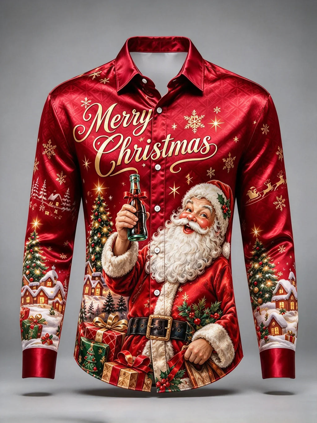 SANTA PRINT CHRISTMAS BLOUSE FOR MEN