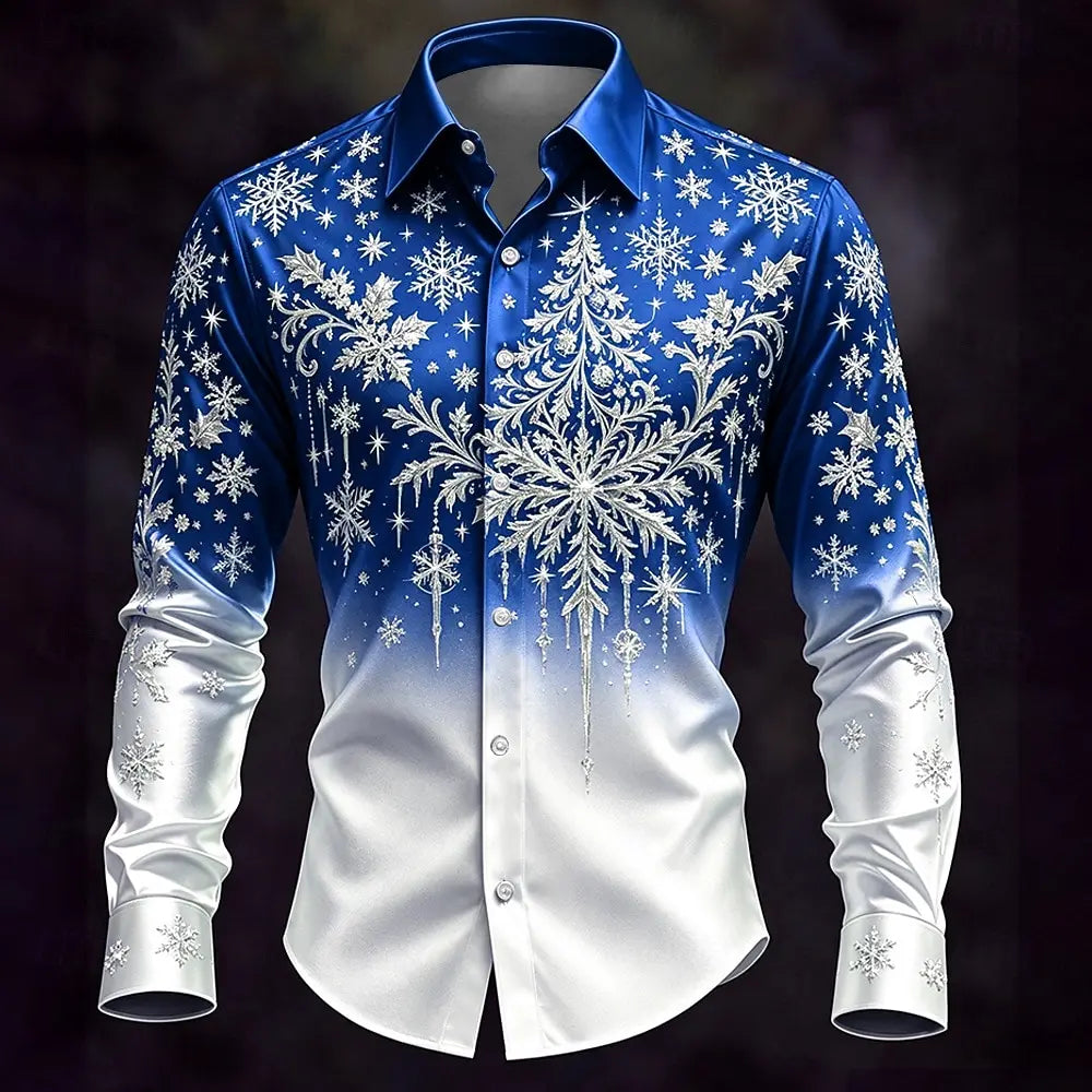 SNOWFLAKE PRINT CHRISTMAS BLOUSE FOR MEN