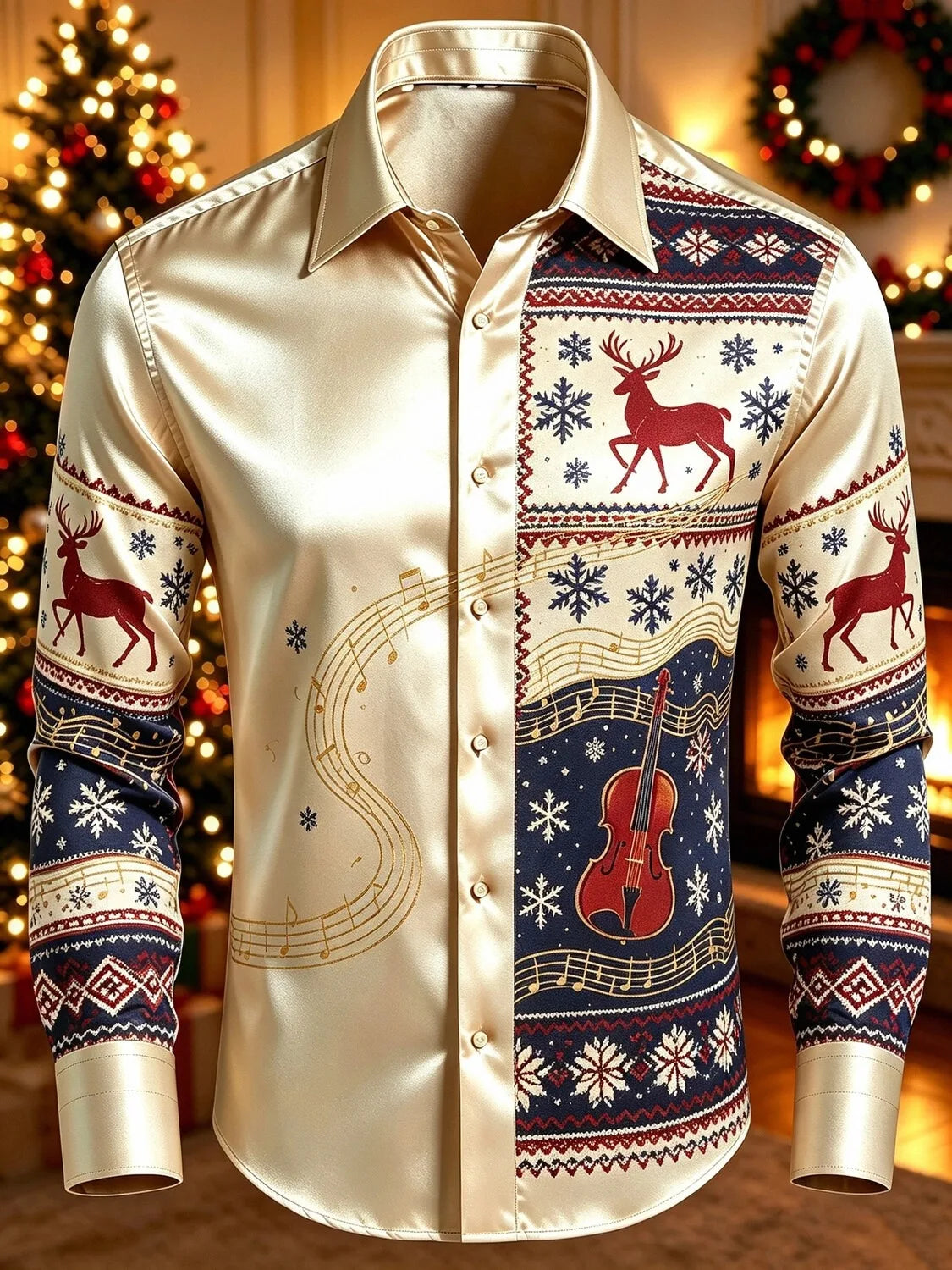 PRINTED COLLAR CHRISTMAS BLOUSE FOR MEN