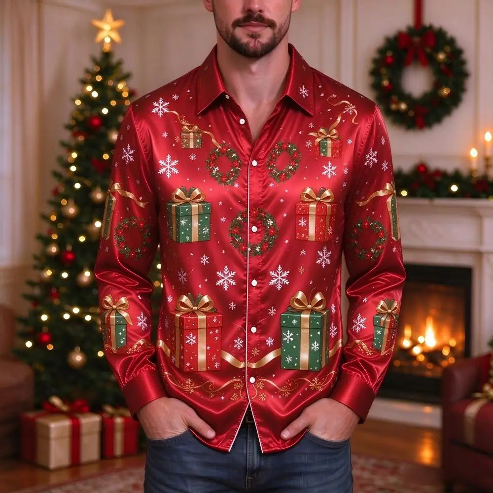 PRINTED COLLARED CHRISTMAS BLOUSE FOR MEN