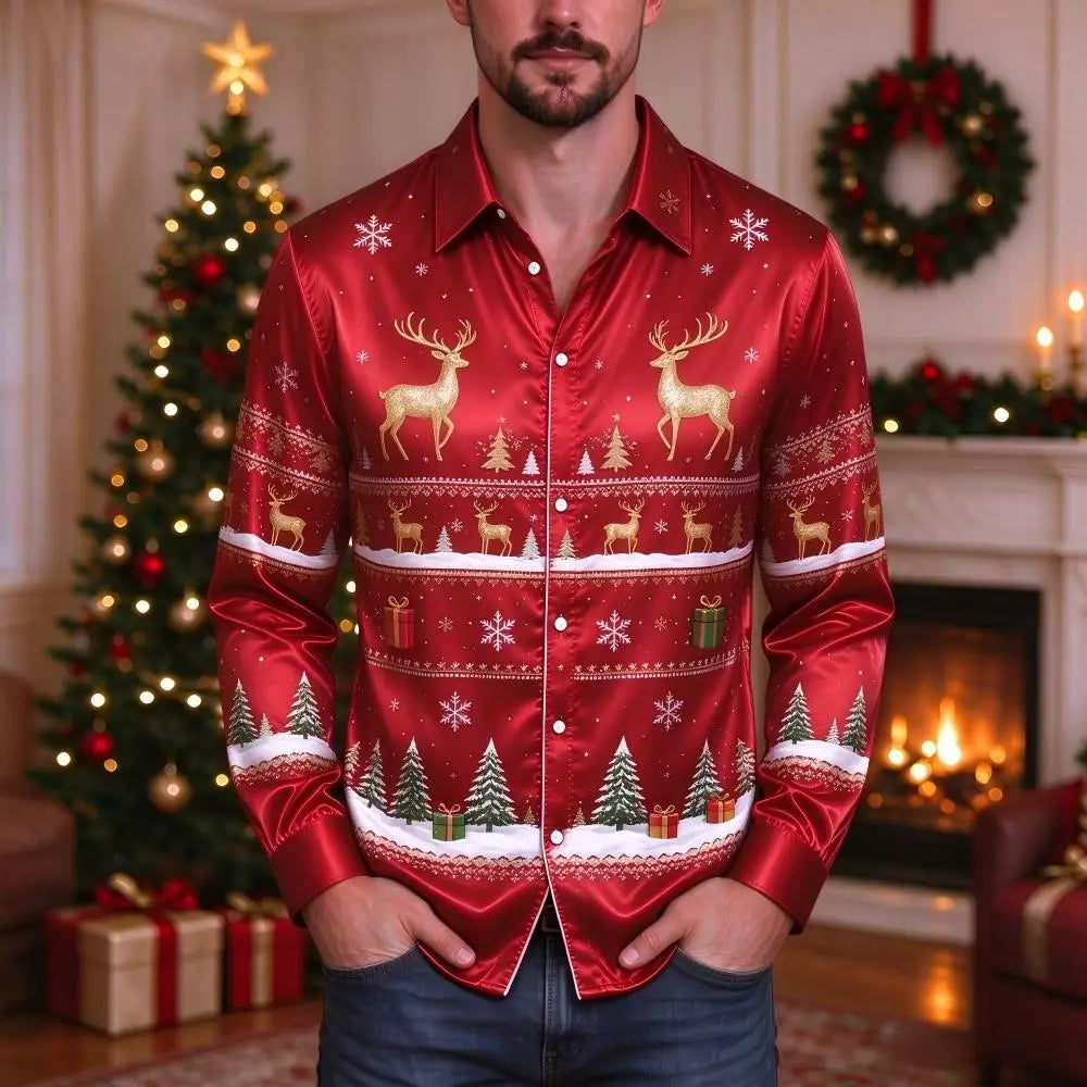 PRINTED COLLARED CHRISTMAS BLOUSE FOR MEN