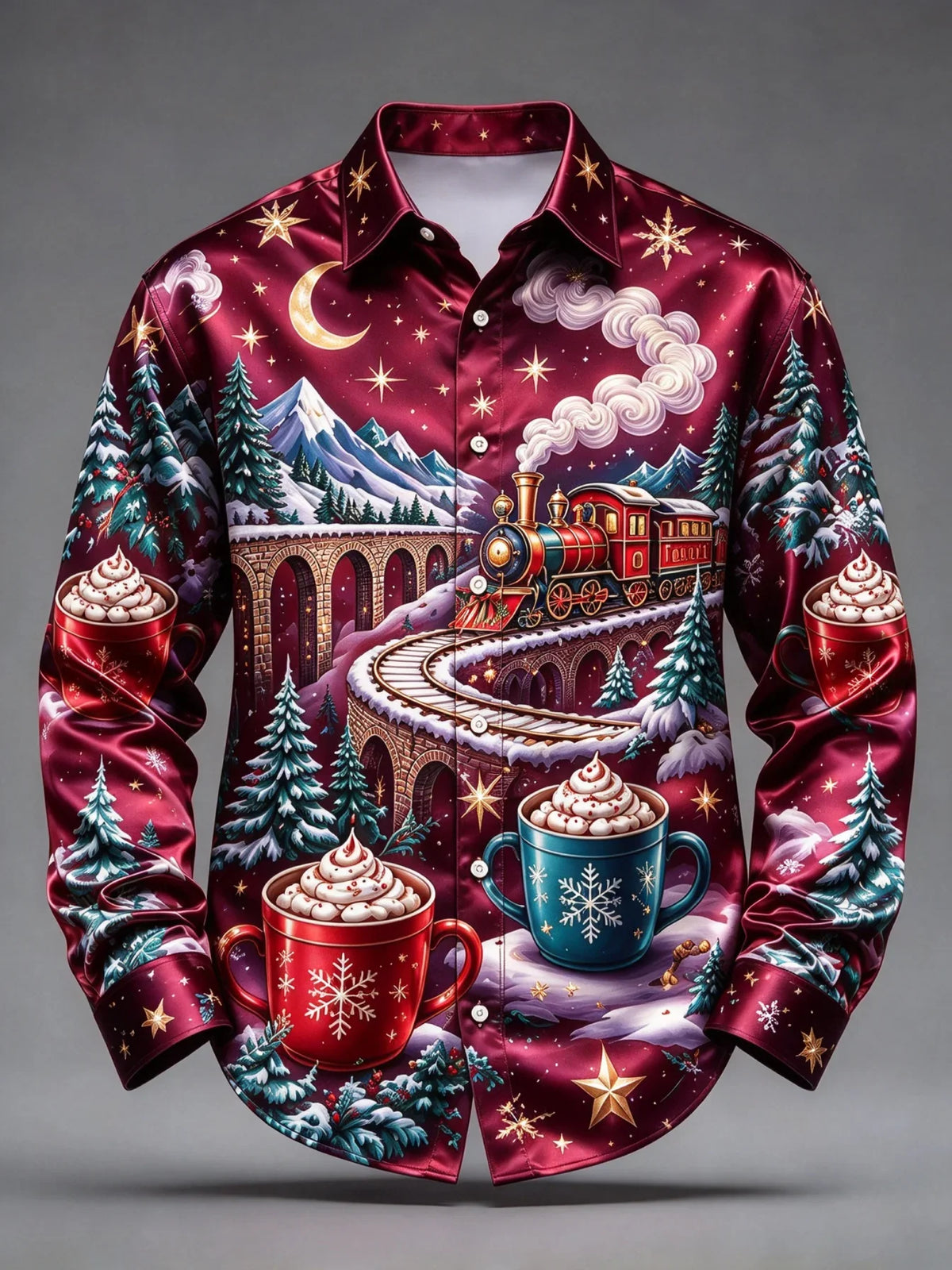 PRINTED TRAIN CHRISTMAS BLOUSE FOR MEN
