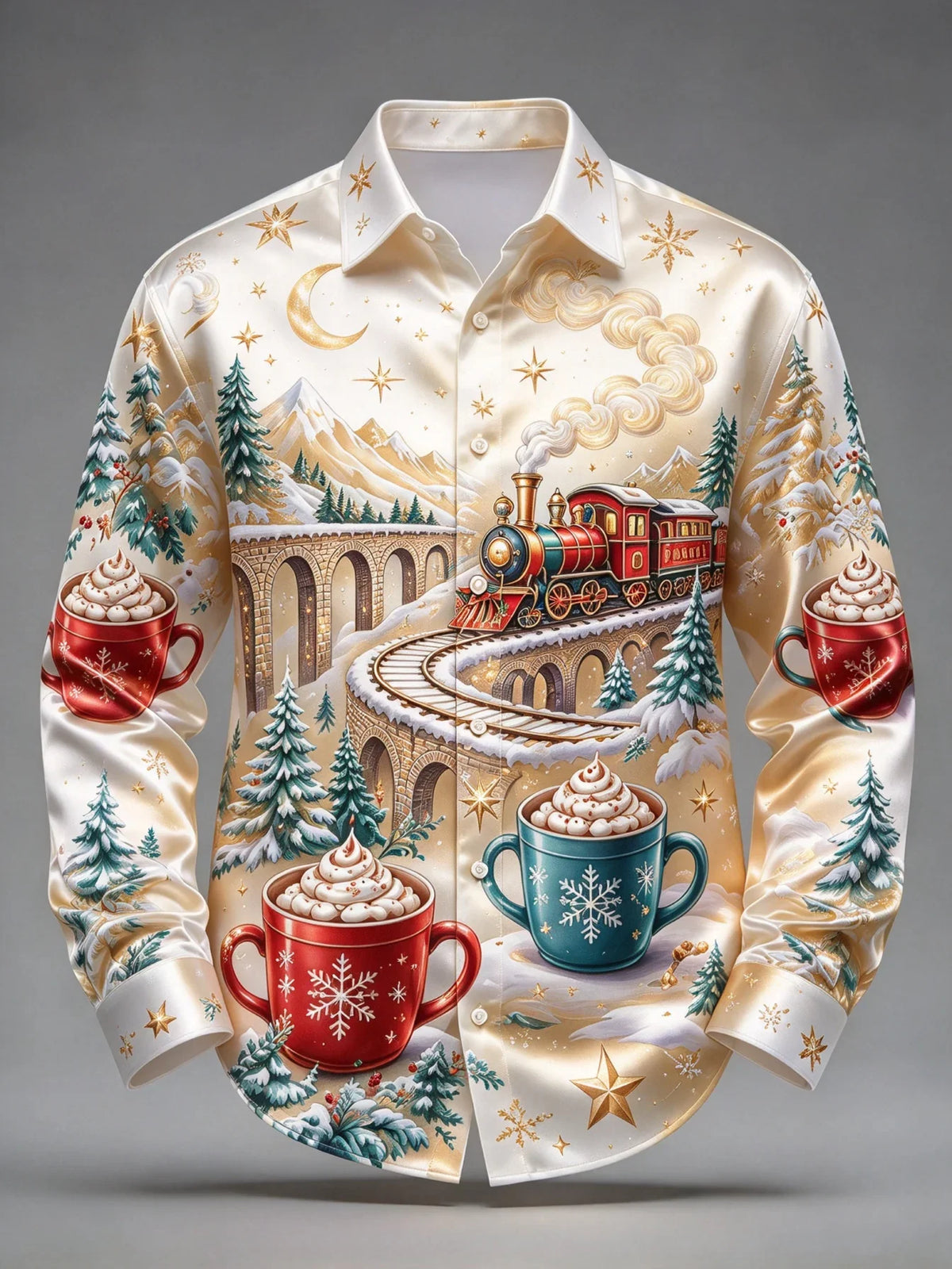 PRINTED TRAIN CHRISTMAS BLOUSE FOR MEN