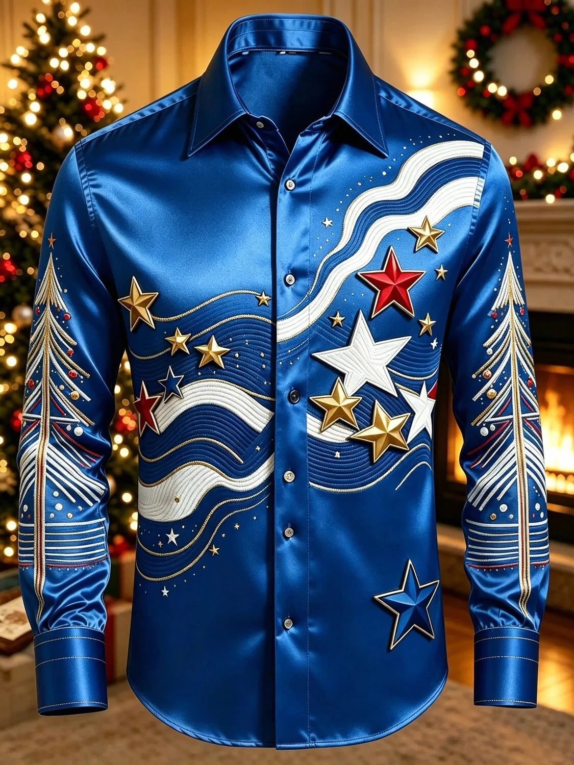 PRINTED COLLAR CHRISTMAS BLOUSE FOR MEN
