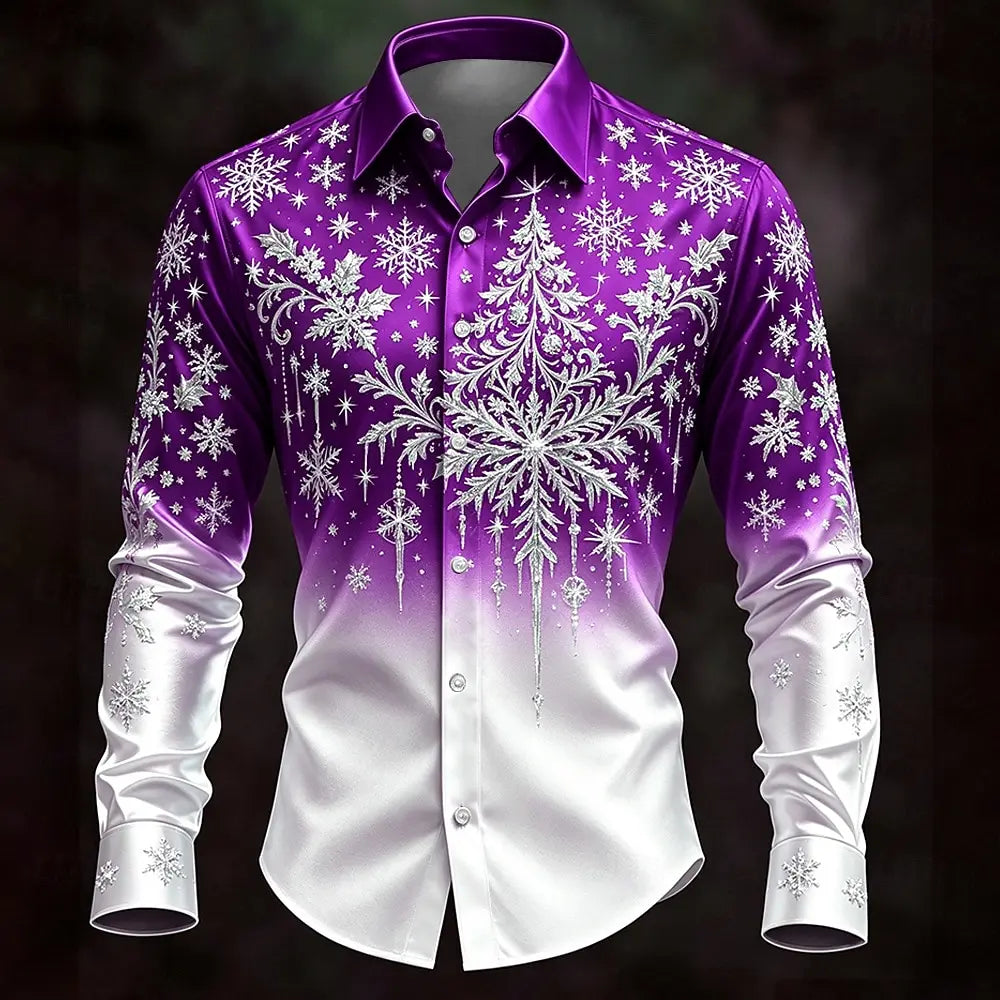 SNOWFLAKE PRINT CHRISTMAS BLOUSE FOR MEN