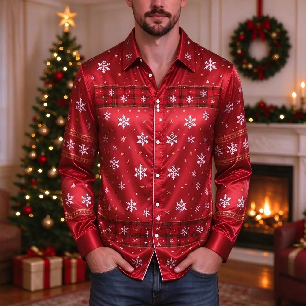 PRINTED COLLARED CHRISTMAS BLOUSE FOR MEN