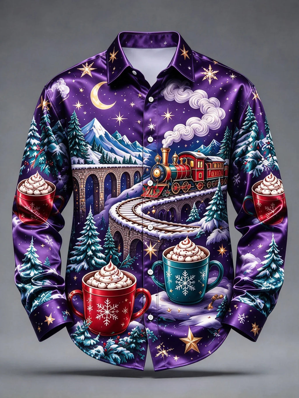 PRINTED TRAIN CHRISTMAS BLOUSE FOR MEN