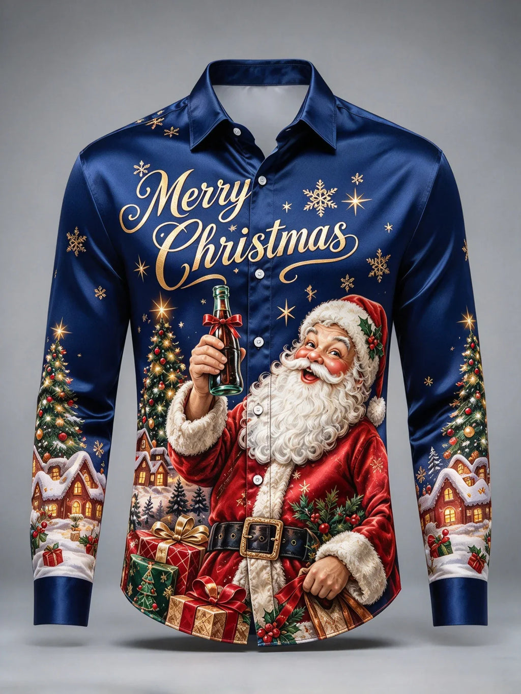 SANTA PRINT CHRISTMAS BLOUSE FOR MEN