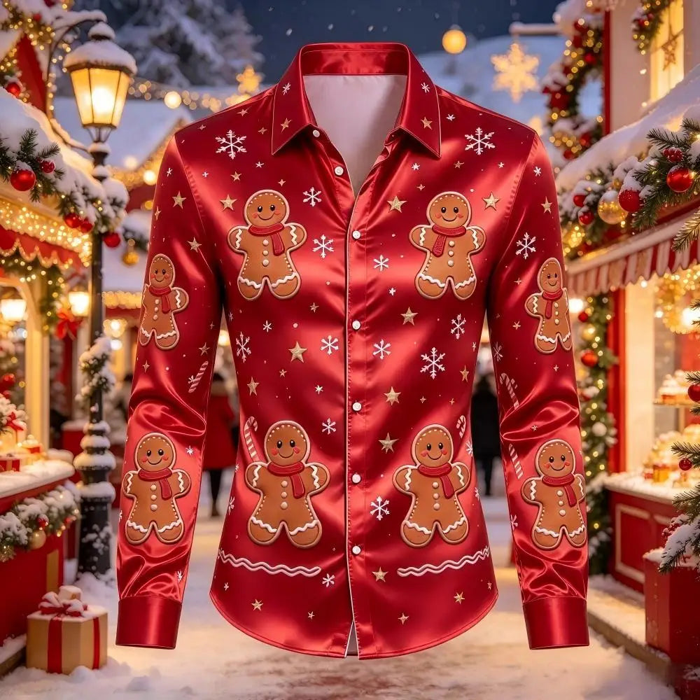 PRINTED SATIN CHRISTMAS BLOUSE FOR MEN