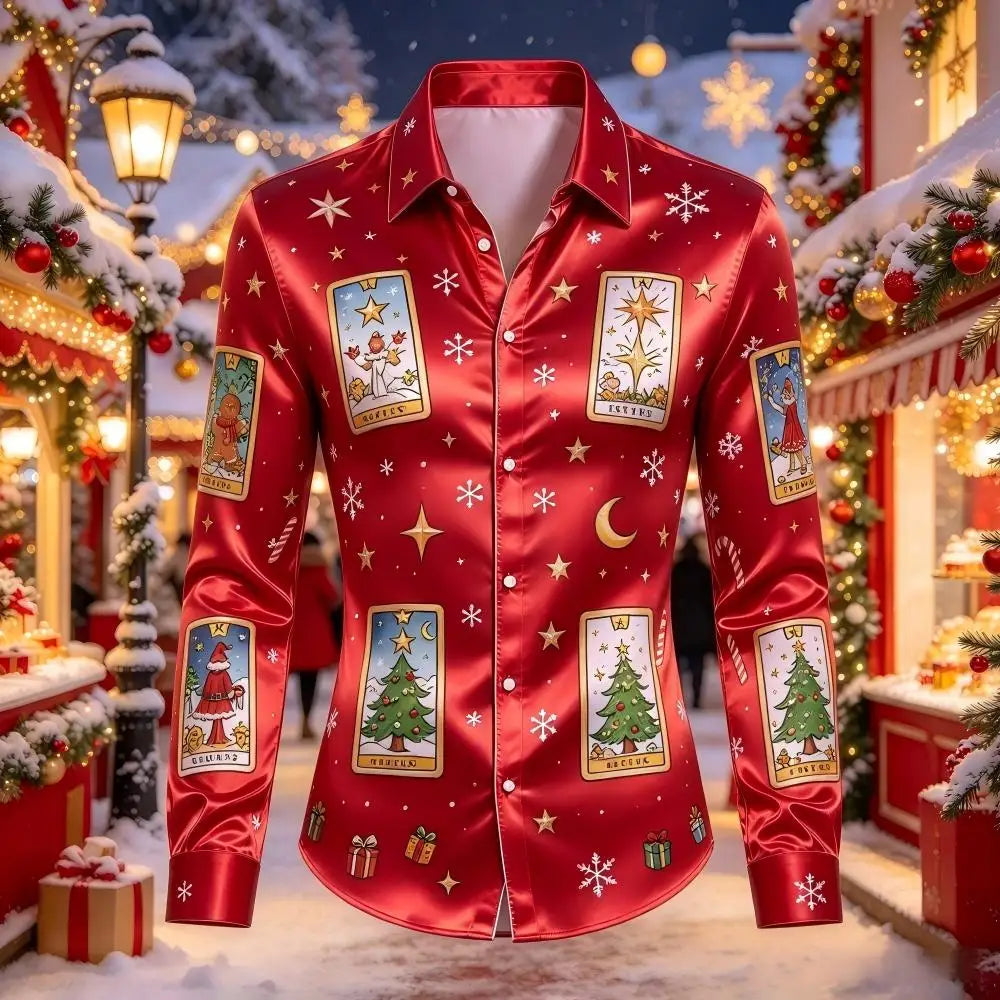 PRINTED SATIN CHRISTMAS BLOUSE FOR MEN