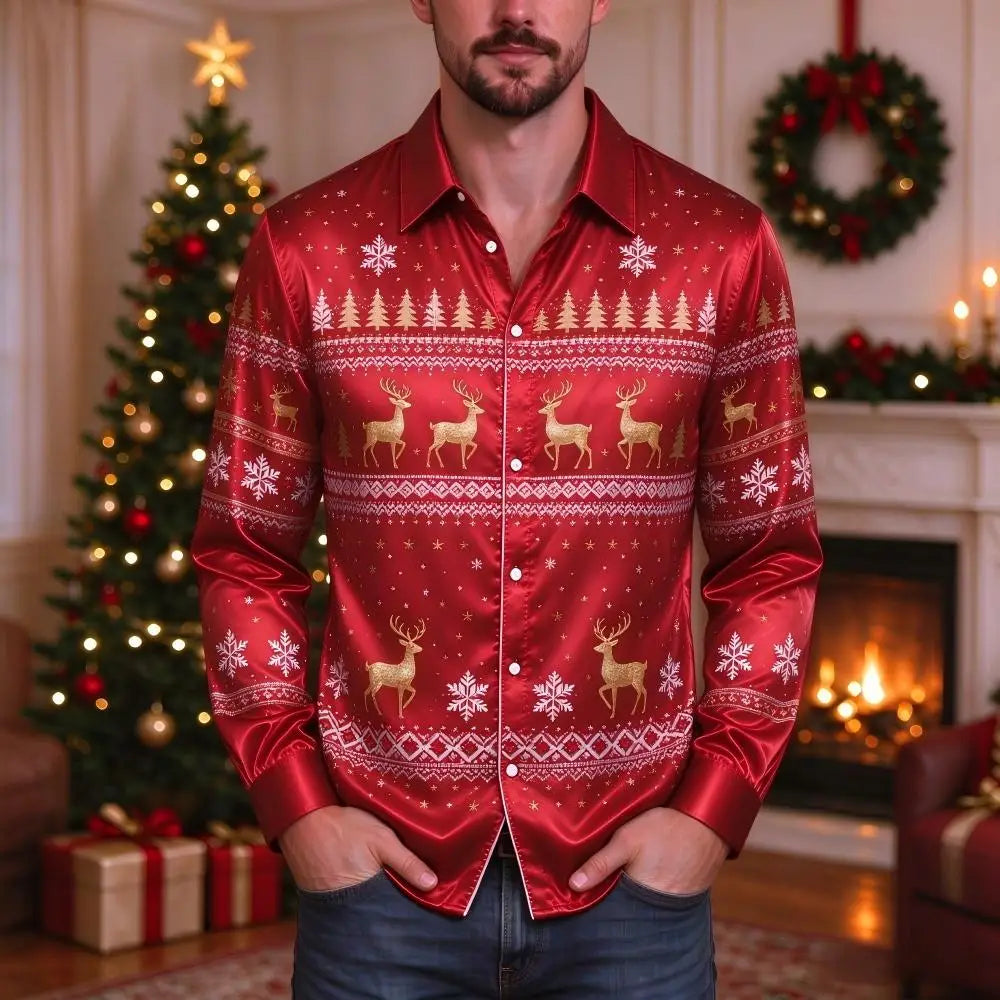 PRINTED COLLARED CHRISTMAS BLOUSE FOR MEN