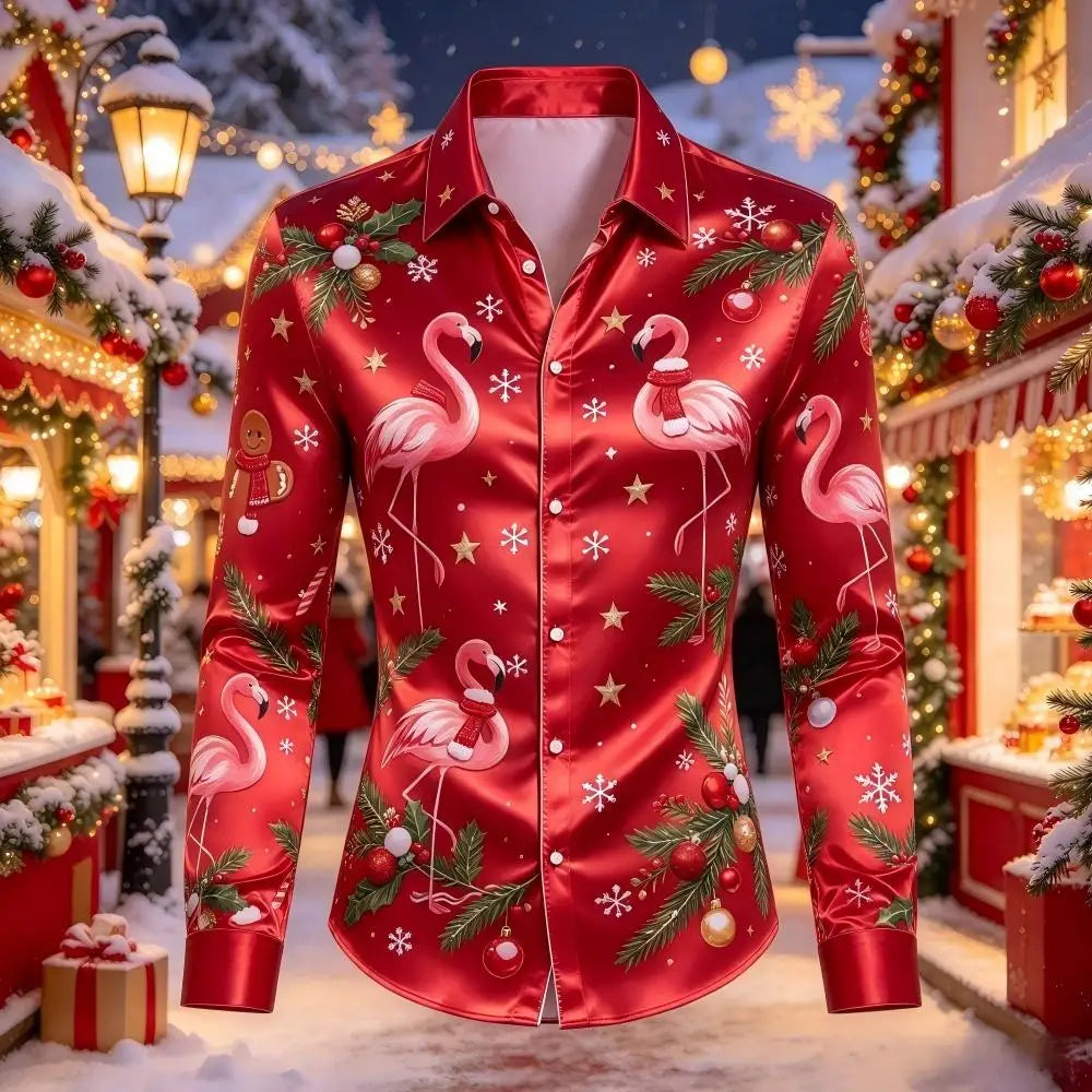 PRINTED SATIN CHRISTMAS BLOUSE FOR MEN